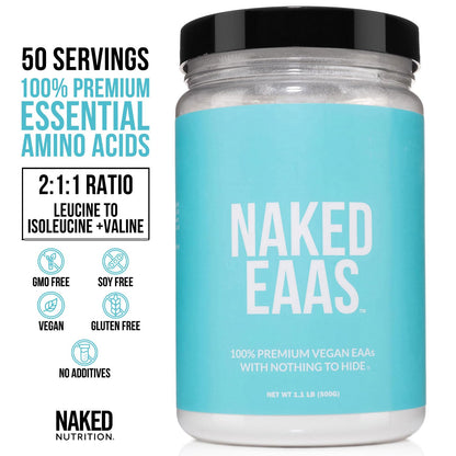 NAKED EAAs Amino Acids Powder - 50 Servings - Vegan Unflavored Essential Amino Acids 500 Grams - Instantized All Natural EAAs Powder Supplement - dailyvitalstore