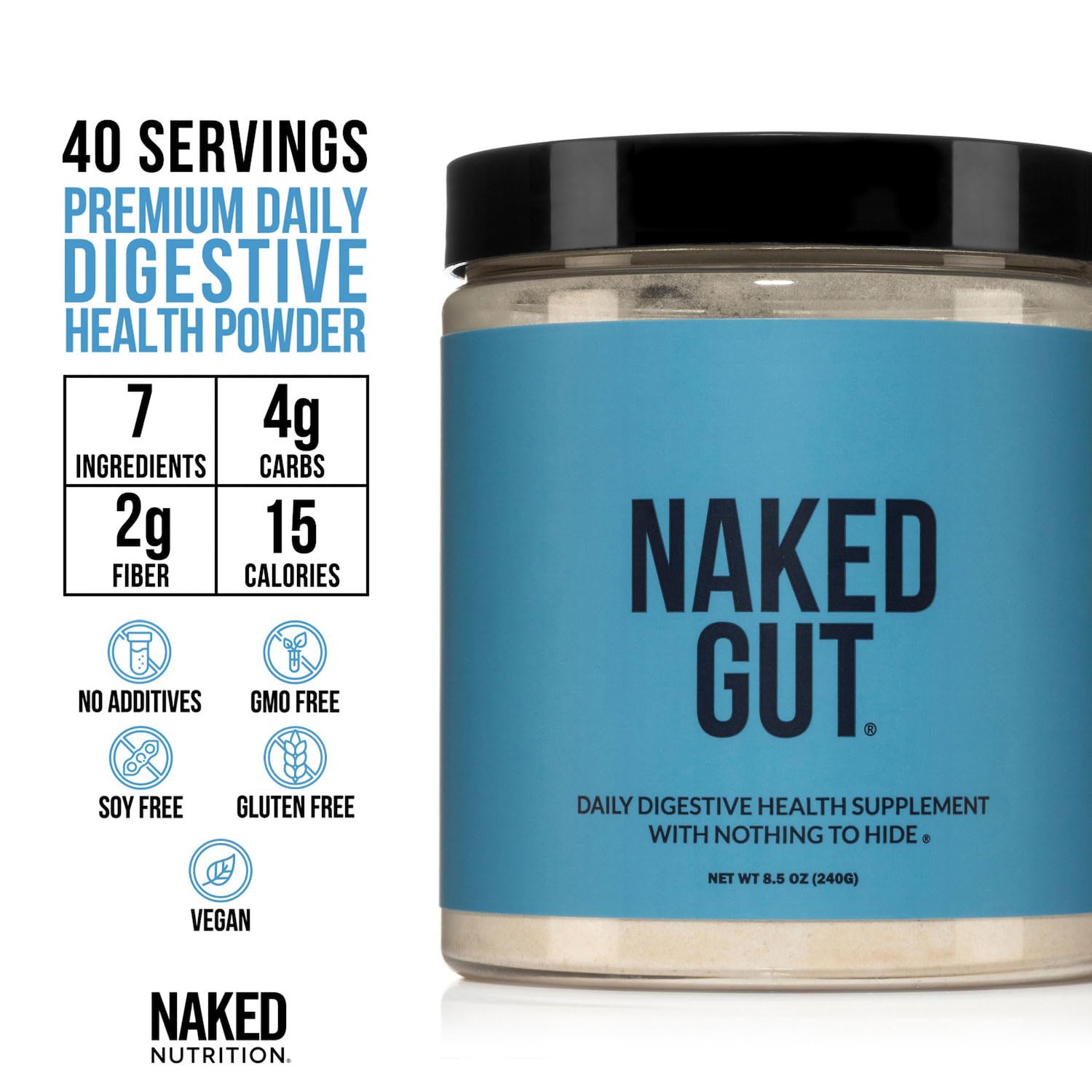 NAKED Gut - Daily Gut Health Supplement - Natural Gut Health Powder for Gut Cleanse, Digestive Support, GMO-Free, Soy-Free, Gluten-Free, - dailyvitalstore