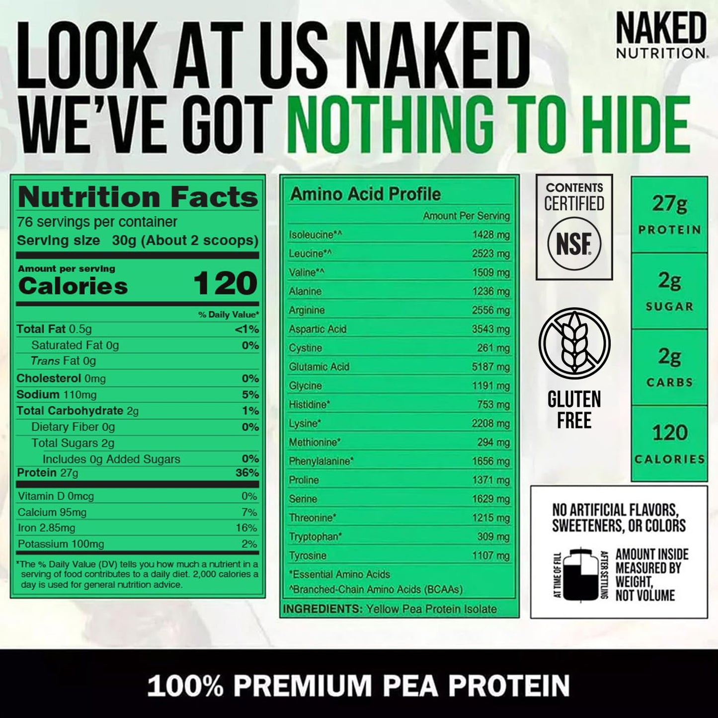 NAKED Pea - 5LB 100% Pea Protein Powder from North American Farms - Unflavored Vegan Pea Protein Isolate - NSF Certified, Plant Protein Powder, Easy to Digest - 76 Servings - dailyvitalstore