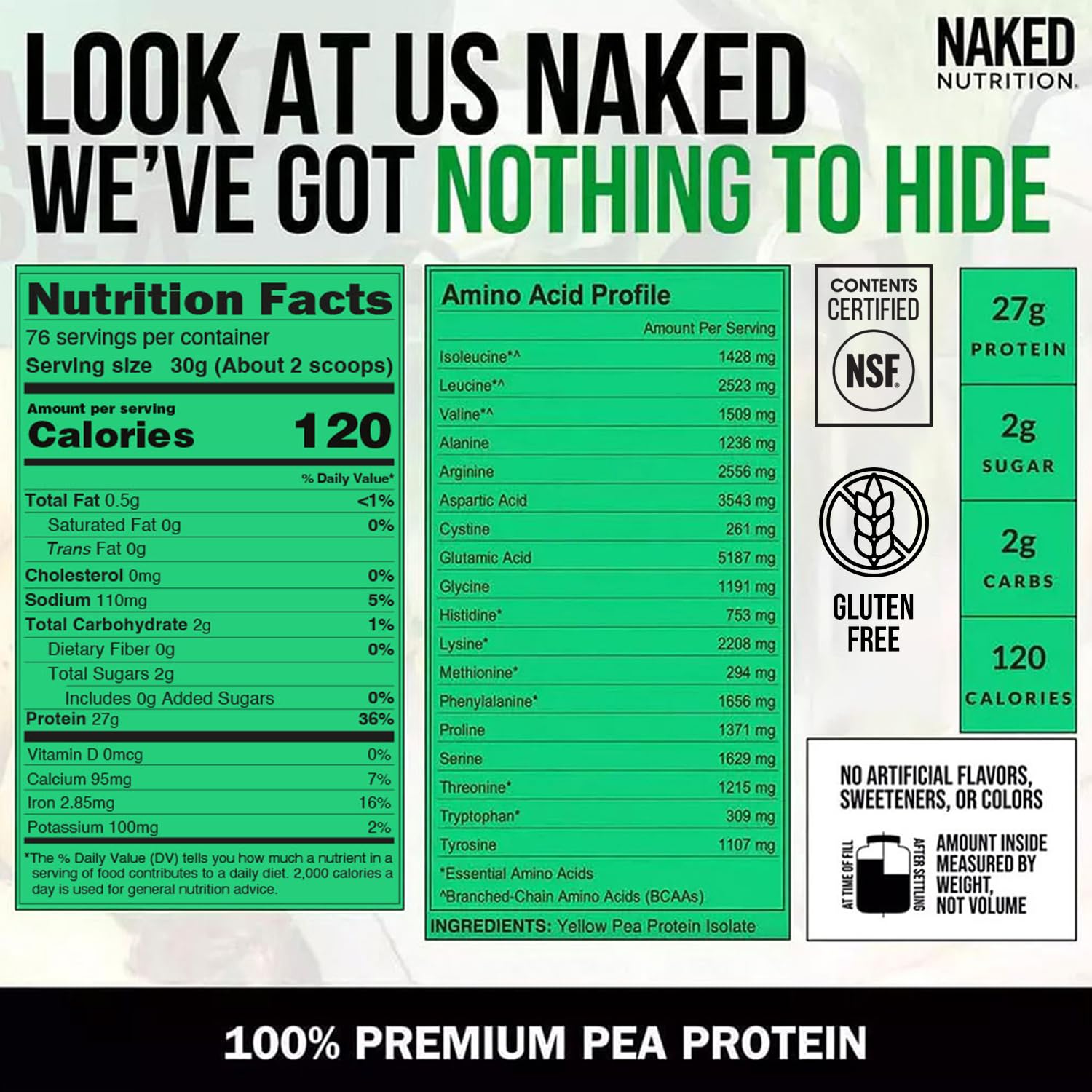 NAKED Pea - 5LB 100% Pea Protein Powder from North American Farms - Unflavored Vegan Pea Protein Isolate - NSF Certified, Plant Protein Powder, Easy to Digest - 76 Servings - dailyvitalstore