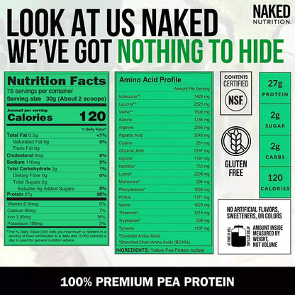 NAKED Pea - 5LB 100% Pea Protein Powder from North American Farms - Unflavored Vegan Pea Protein Isolate - NSF Certified, Plant Protein Powder, Easy to Digest - 76 Servings - dailyvitalstore