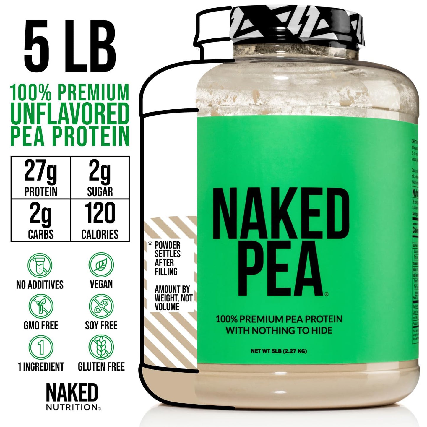 NAKED Pea - 5LB 100% Pea Protein Powder from North American Farms - Unflavored Vegan Pea Protein Isolate - NSF Certified, Plant Protein Powder, Easy to Digest - 76 Servings - dailyvitalstore