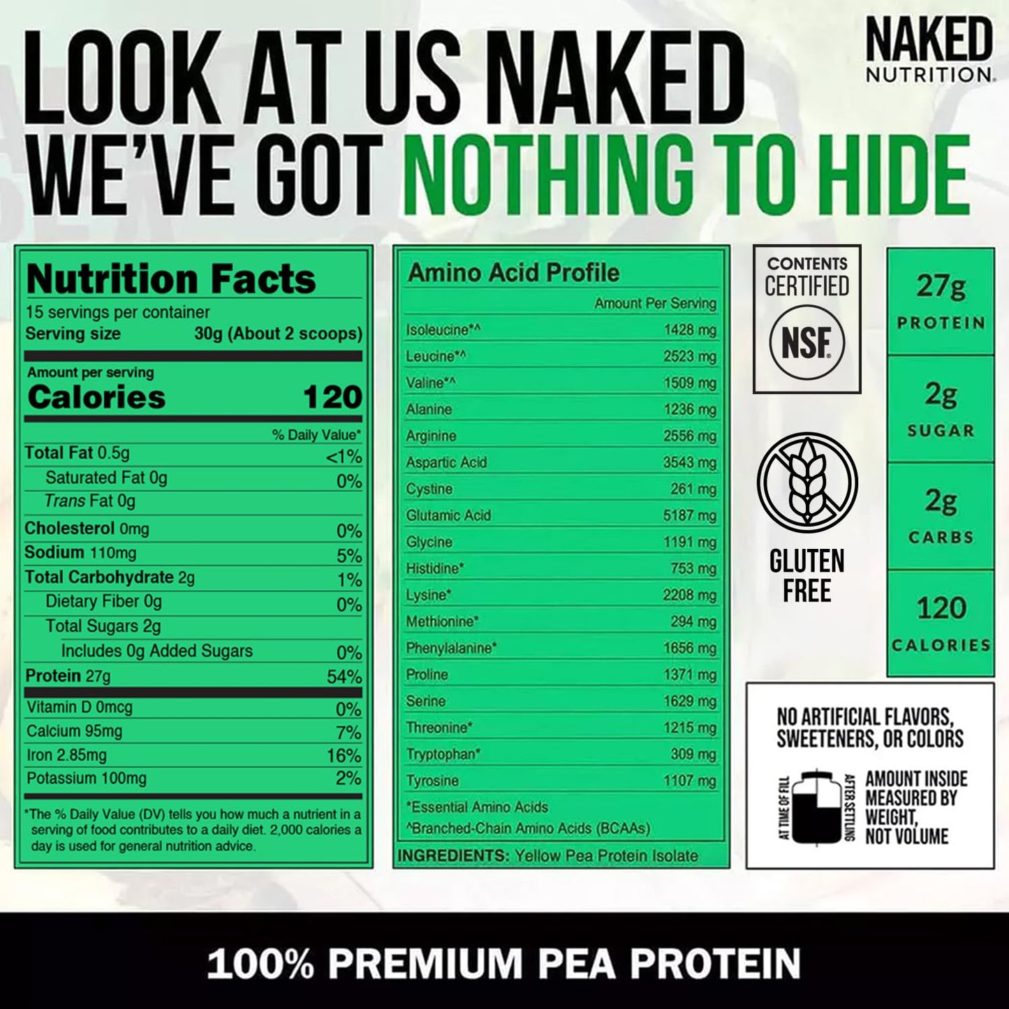 NAKED Pea - Pea Protein Isolate - Plant Based, Vegetarian & Vegan Protein. NSF Certified, Easy to Digest, Non-GMO, No Lactose - dailyvitalstore