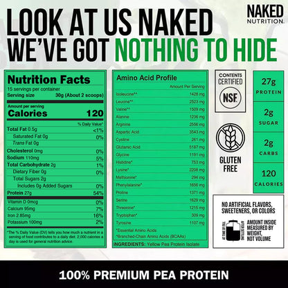 NAKED Pea - Pea Protein Isolate - Plant Based, Vegetarian & Vegan Protein. NSF Certified, Easy to Digest, Non-GMO, No Lactose - dailyvitalstore