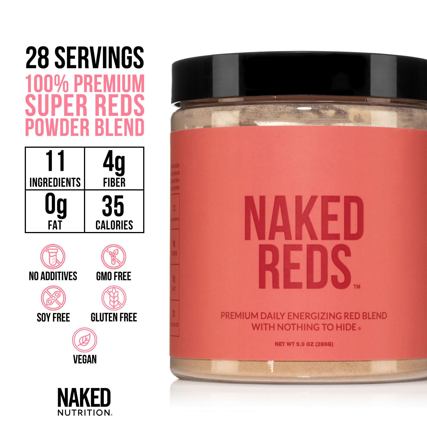 NAKED Reds Superfood Powder - Healthy, Energizing Polyphenol Fruit Powder Mix, No Fillers, No Additives, Vegan, Non-GMO, Gluten Free - 28 Servings - dailyvitalstore