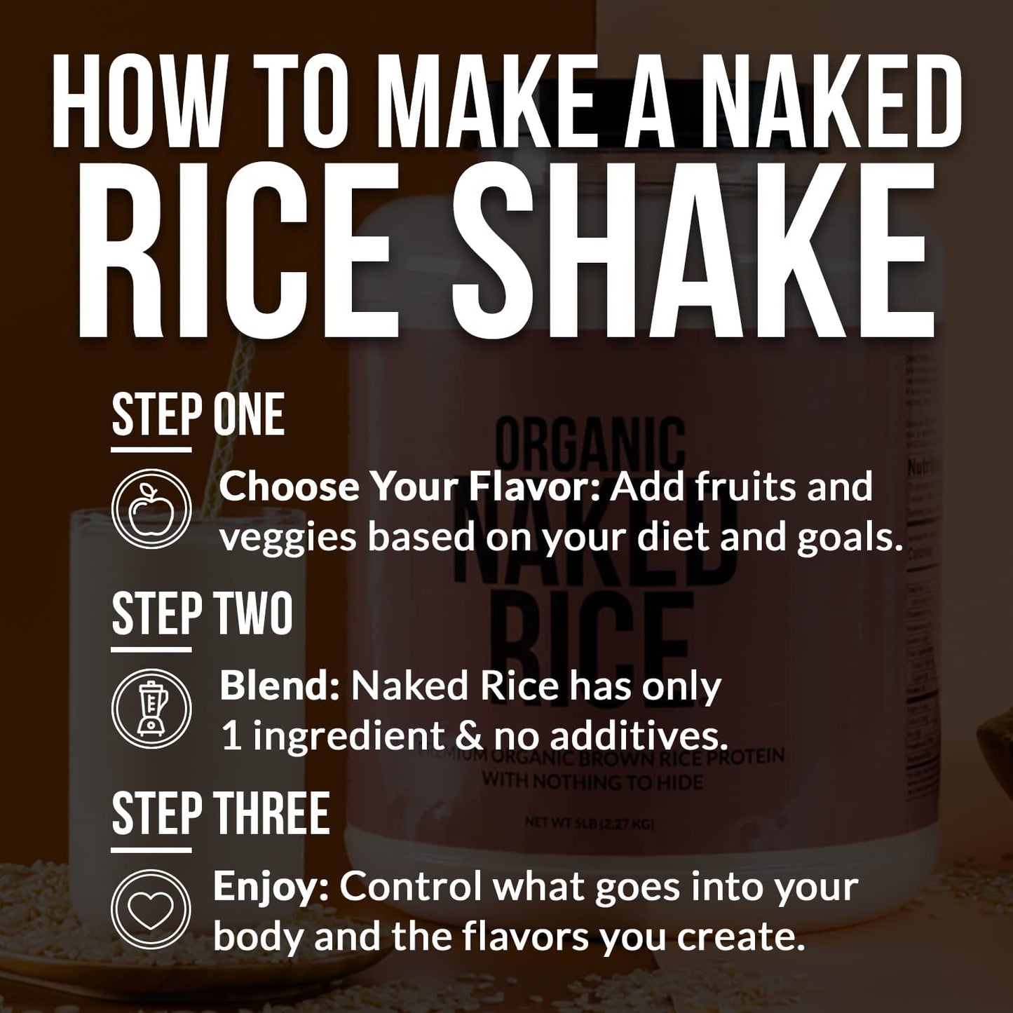 NAKED Rice 1Lb - Organic Brown Rice Protein Powder - Vegan Protein Powder, GMO Free, Gluten Free & Soy Free. Plant-Based Protein, - dailyvitalstore