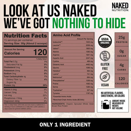 NAKED Rice 1Lb - Organic Brown Rice Protein Powder - Vegan Protein Powder, GMO Free, Gluten Free & Soy Free. Plant-Based Protein, - dailyvitalstore