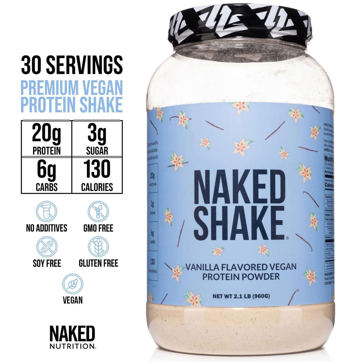 NAKED Shake - Vanilla Protein Powder - Plant Based Protein Shake with Mct Oil, NSF Certified, Gluten-Free, Soy-Free, No Gmos Or Artificial Sweeteners - 30 Servings - dailyvitalstore