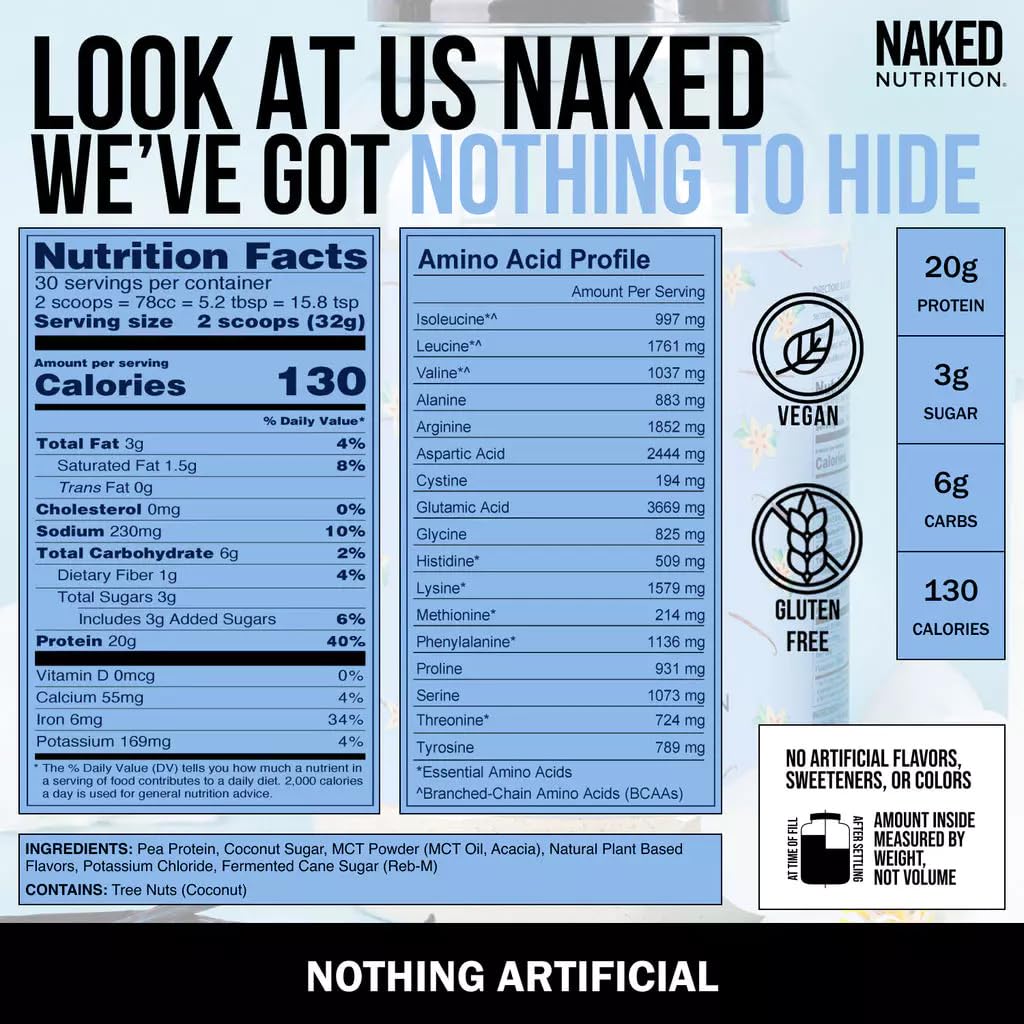 NAKED Shake - Vanilla Protein Powder - Plant Based Protein Shake with Mct Oil, NSF Certified, Gluten-Free, Soy-Free, No Gmos Or Artificial Sweeteners - 30 Servings - dailyvitalstore