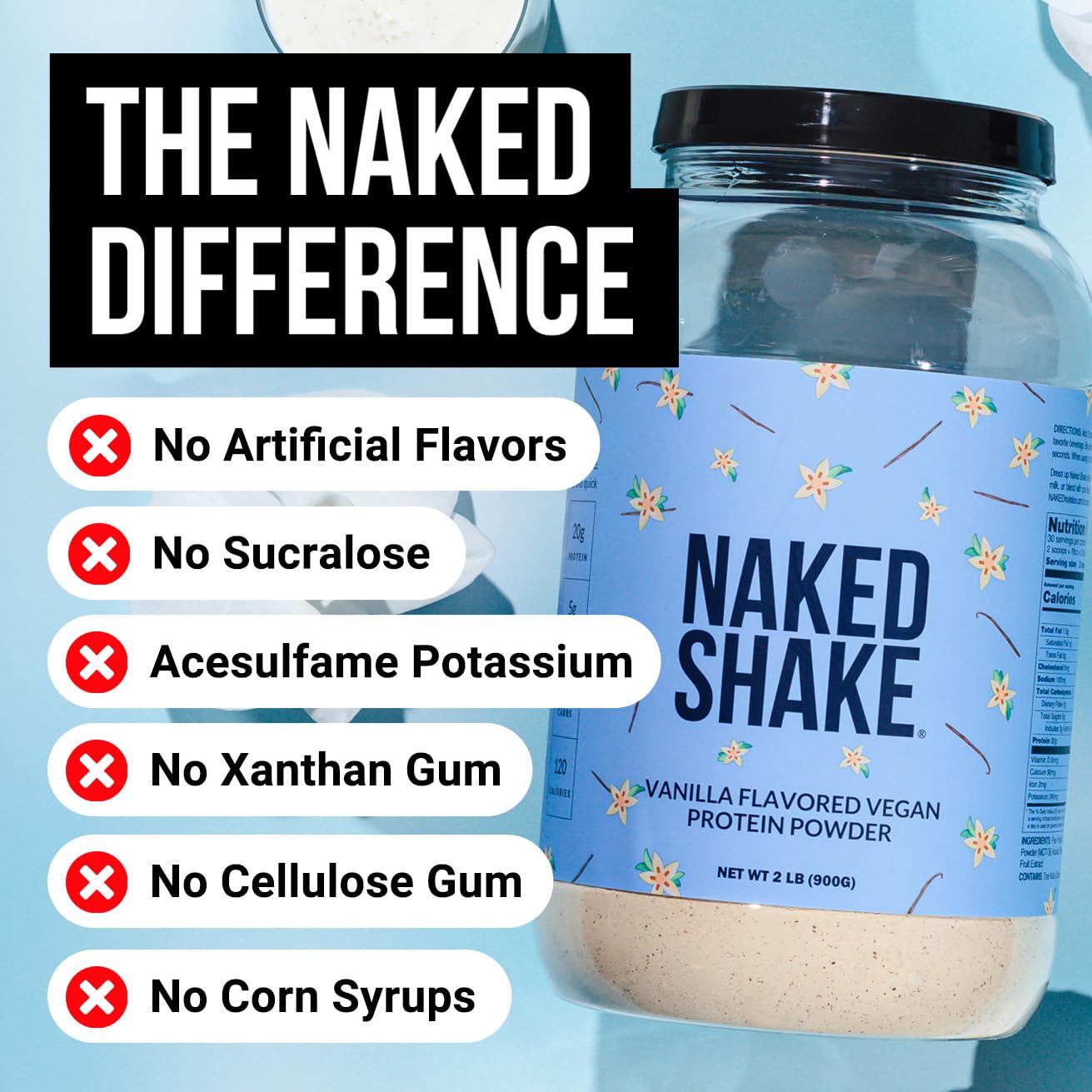 NAKED Shake - Vanilla Protein Powder - Plant Based Protein Shake with Mct Oil, NSF Certified, Gluten-Free, Soy-Free, No Gmos Or Artificial Sweeteners - 30 Servings - dailyvitalstore