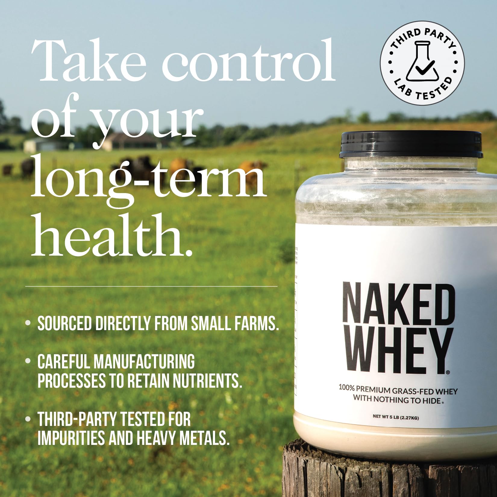 NAKED Whey 1Lb - Only 1 Ingredient, Grass Fed Whey Protein Powder, NSF Certified, Undenatured, No Gmos, No Soy, Gluten Free - dailyvitalstore
