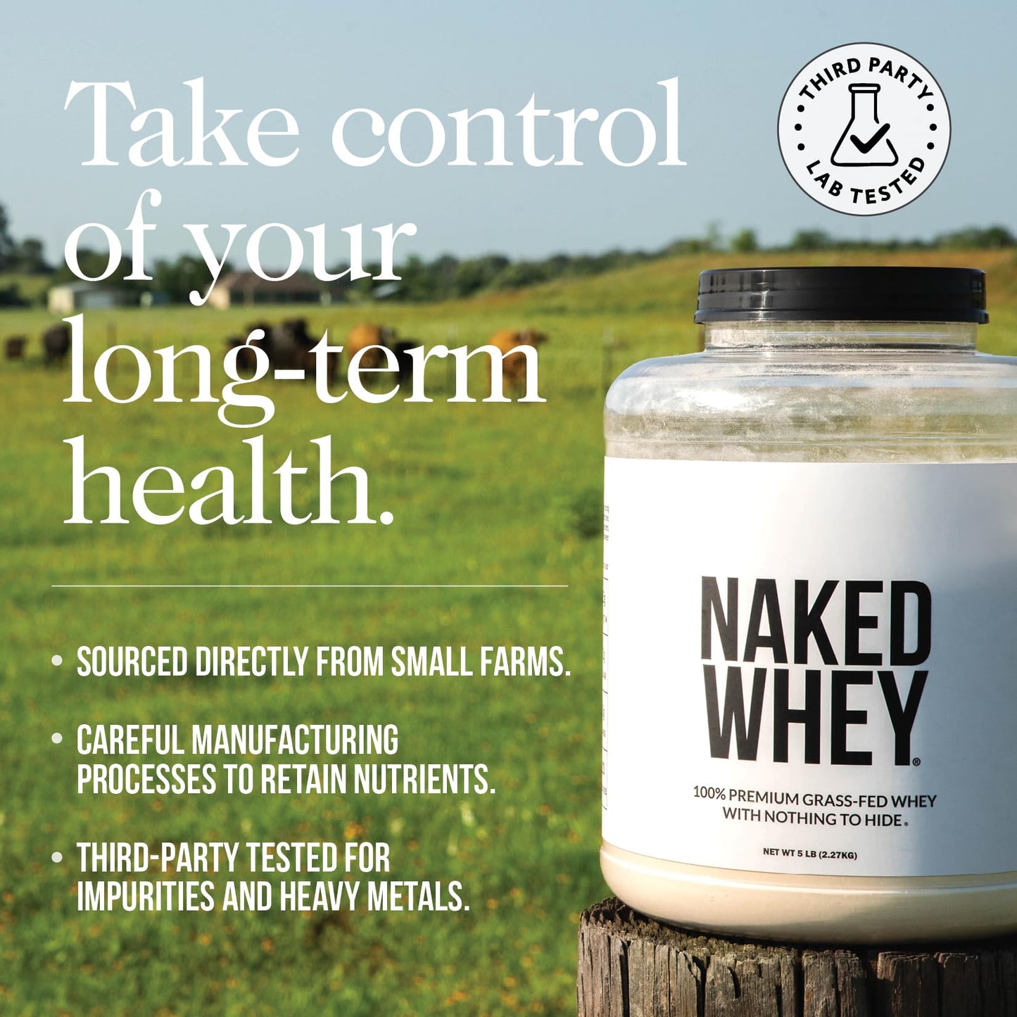 NAKED Whey 2LB 100% Grass Fed Whey Protein Powder - Only 1 Ingredient, Unflavored Whey Protein, NSF Certified, Undenatured, Gluten Free, - dailyvitalstore