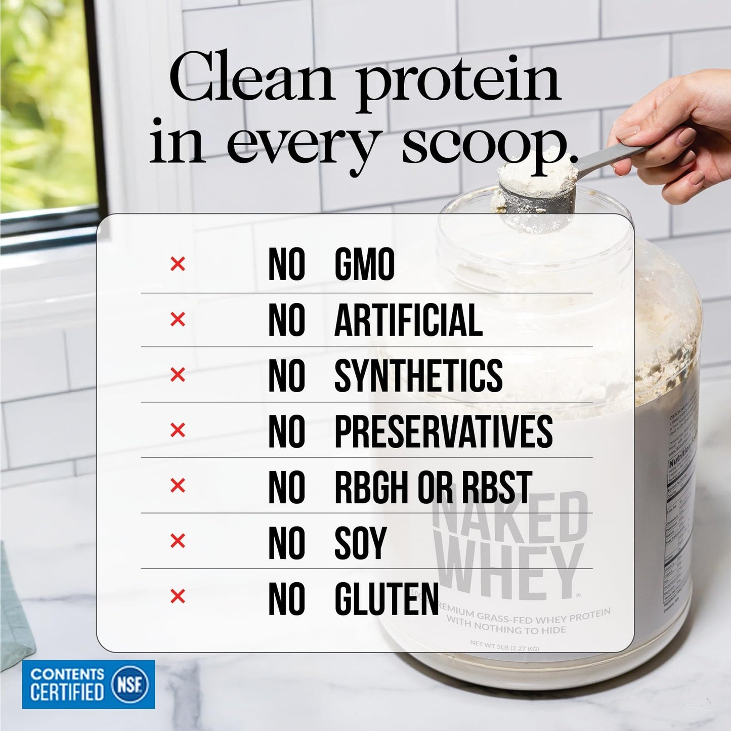 NAKED Whey 2LB 100% Grass Fed Whey Protein Powder - Only 1 Ingredient, Unflavored Whey Protein, NSF Certified, Undenatured, Gluten Free, - dailyvitalstore