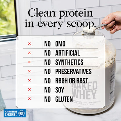 NAKED Whey 2LB 100% Grass Fed Whey Protein Powder - Only 1 Ingredient, Unflavored Whey Protein, NSF Certified, Undenatured, Gluten Free, - dailyvitalstore