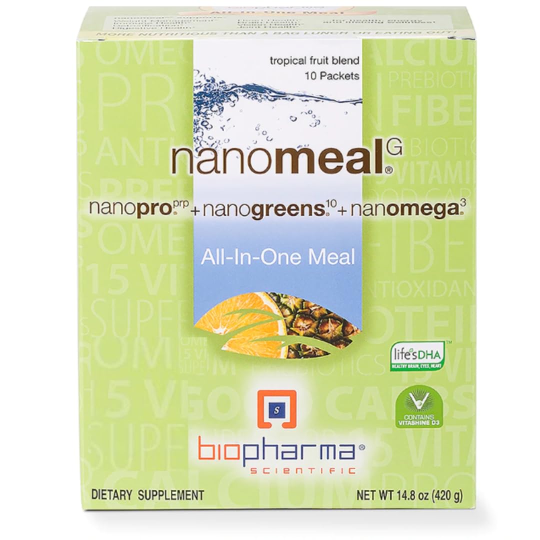 NanoMeal Plant-Based All-in-One Nutrition | Superfood Meal Replacement Powder | Tropical Fruit Blend | 10 Servings | Protein, Greens & Omega for Gut & Immune Support - dailyvitalstore