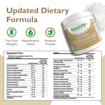 NanoVM t/f, Dietary Supplement for Tube Feeding, Allergen-Free Kids Multivitamin, Unflavored Vitamin Powder with 14 Vitamins & 13 Minerals, Low-Carb Kids Vitamins, 275g - Solace Nutrition - dailyvitalstore