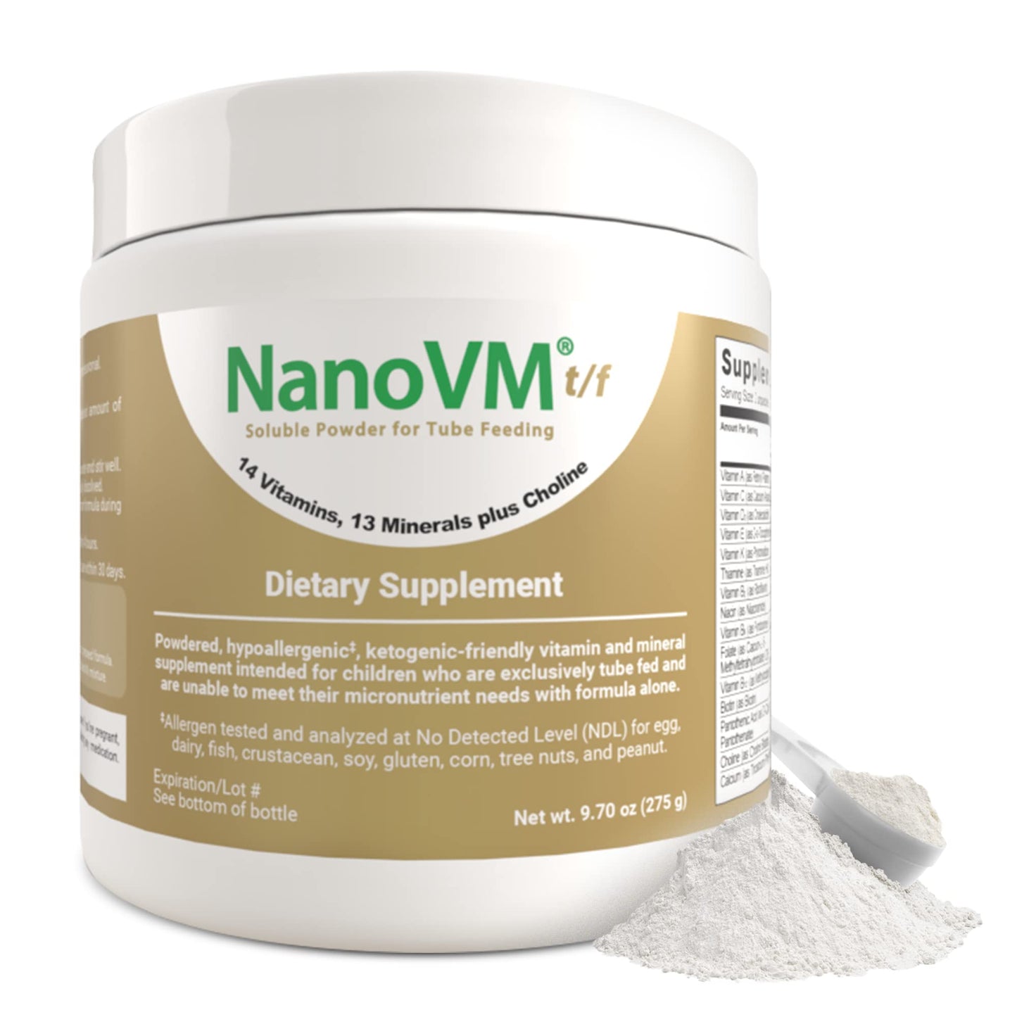 NanoVM t/f, Dietary Supplement for Tube Feeding, Allergen-Free Kids Multivitamin, Unflavored Vitamin Powder with 14 Vitamins & 13 Minerals, Low-Carb Kids Vitamins, 275g - Solace Nutrition - dailyvitalstore