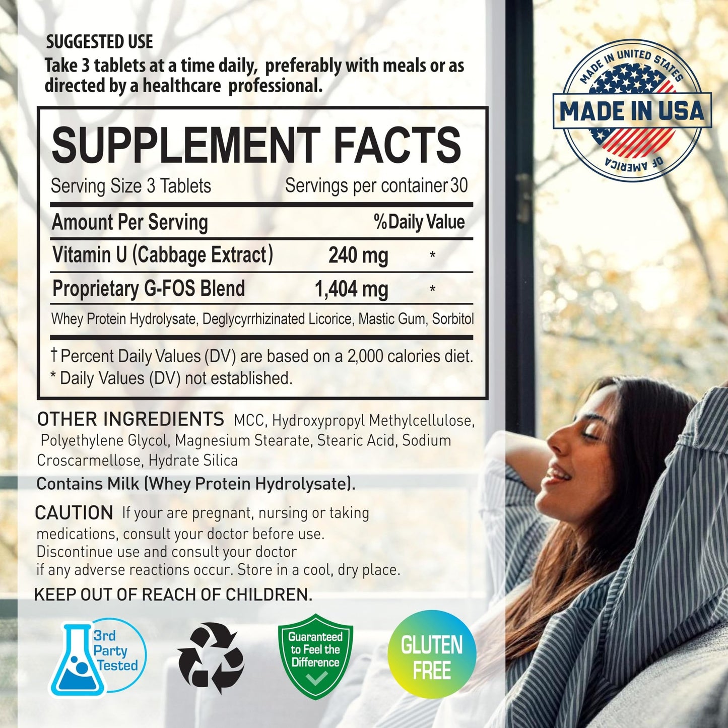 NANOWELL G-FOS Digestive Health Supplement, Vitamin U - 90 Tablets X 2 Bottles for 2 Months (180 Count) - dailyvitalstore