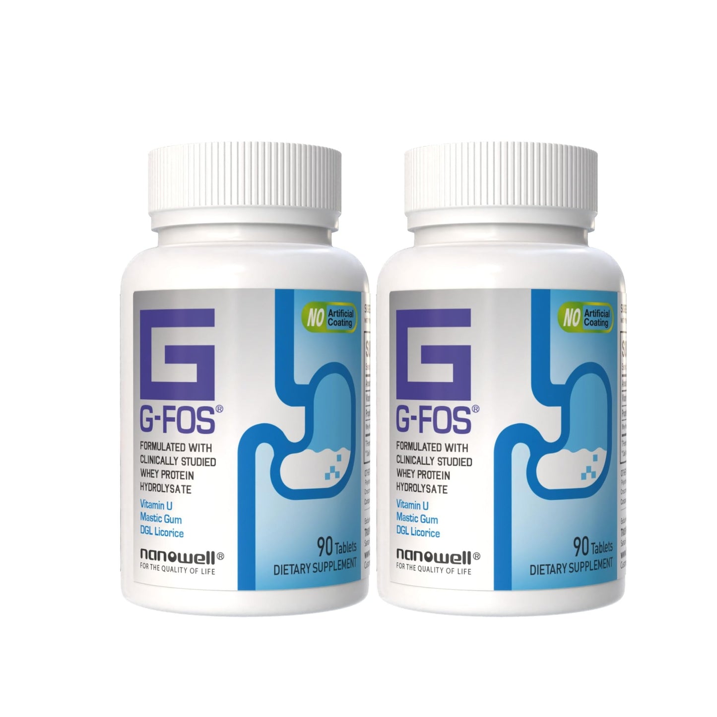 NANOWELL G-FOS Digestive Health Supplement, Vitamin U - 90 Tablets X 2 Bottles for 2 Months (180 Count) - dailyvitalstore