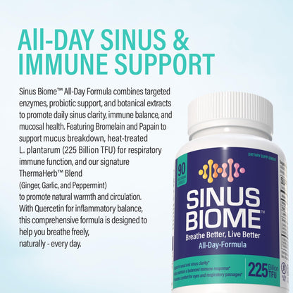NANOWELL Sinus Biome All-Day Formula Dietary Supplement, 90 Vegetarian Capsules, 225 Billion TFU for Nasal, Sinus, Respiratory Support - dailyvitalstore