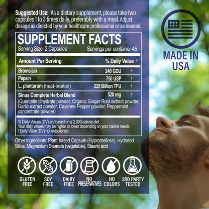 NANOWELL Sinus Biome All-Day Formula Dietary Supplement, 90 Vegetarian Capsules, 225 Billion TFU for Nasal, Sinus, Respiratory Support - dailyvitalstore