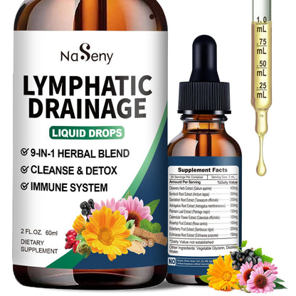 NaSeny Lymphatic Drainage Drops, 9 IN1 Lymphatic Drainage Supplements for Detox & Cleanse, Immune System Support with Echinacea, Elderberry, Dandelion, Arctium Lappa, 2 FL OZ - dailyvitalstore