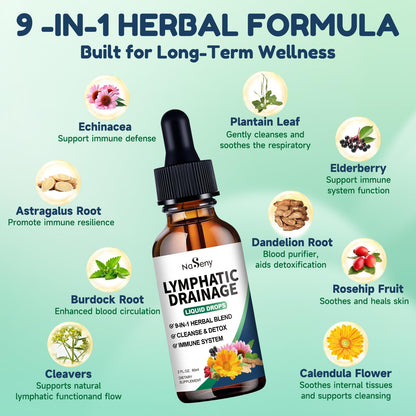 NaSeny Lymphatic Drainage Drops, 9 IN1 Lymphatic Drainage Supplements for Detox & Cleanse, Immune System Support with Echinacea, Elderberry, Dandelion, Arctium Lappa, 2 FL OZ - dailyvitalstore