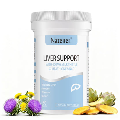 Natener Liver Support with 200mg Milk Thistle, 100mg Glutathione, 100mg NAC, 150mg Tumeric, Dandelion, Artichoke, Liver Cleanse Detox & Repair, Supports Energy*, Immunity & Liver Health*, 60 caps - dailyvitalstore