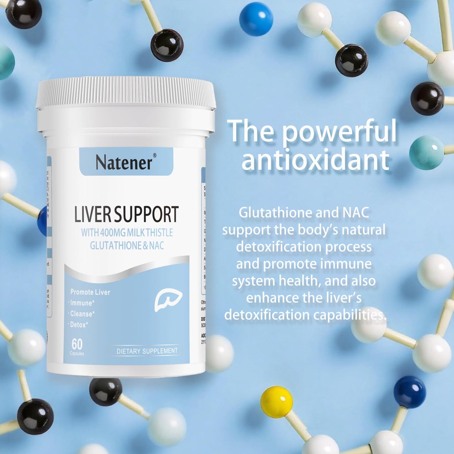 Natener Liver Support with 200mg Milk Thistle, 100mg Glutathione, 100mg NAC, 150mg Tumeric, Dandelion, Artichoke, Liver Cleanse Detox & Repair, Supports Energy*, Immunity & Liver Health*, 60 caps - dailyvitalstore