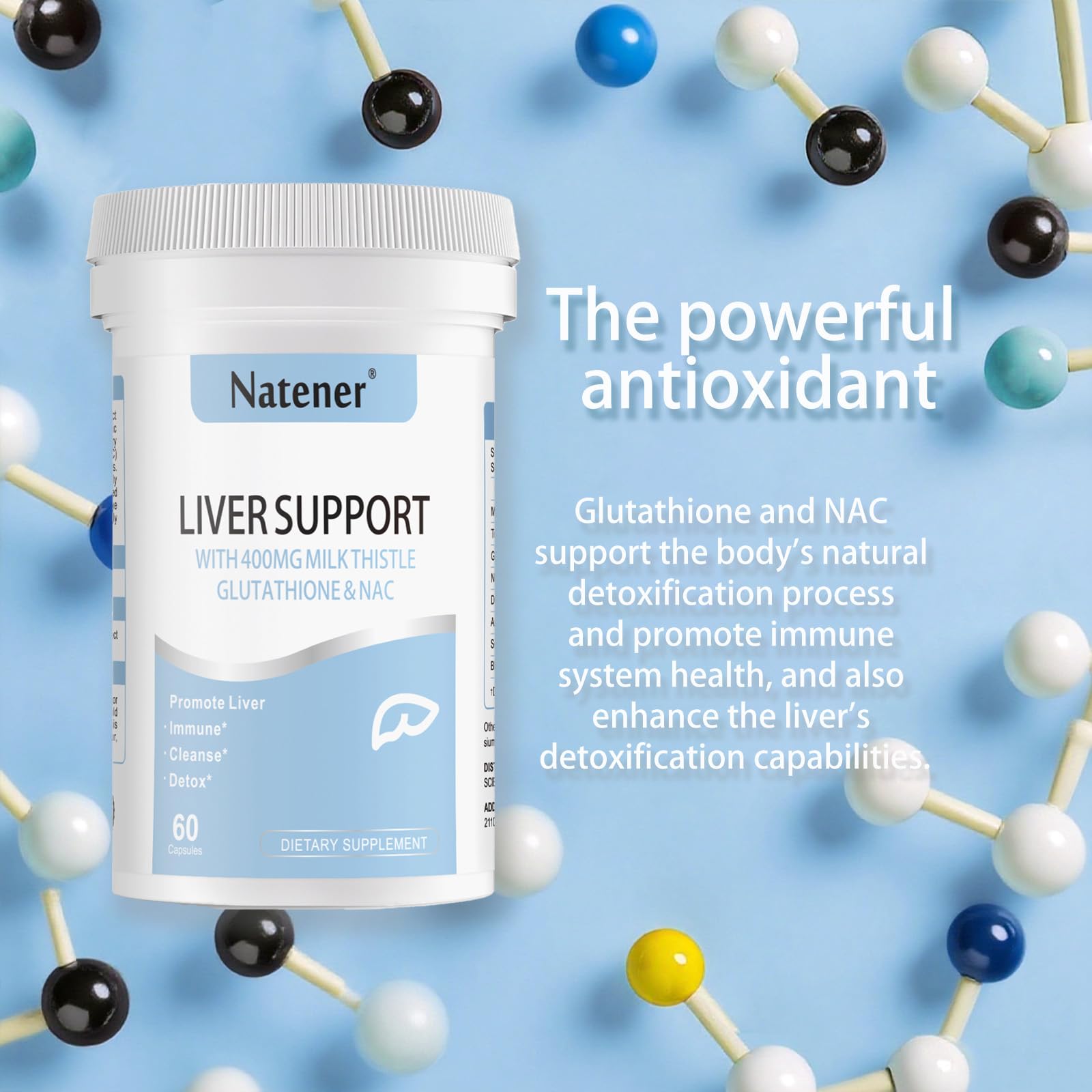 Natener Liver Support with 200mg Milk Thistle, 100mg Glutathione, 100mg NAC, 150mg Tumeric, Dandelion, Artichoke, Liver Cleanse Detox & Repair, Supports Energy*, Immunity & Liver Health*, 60 caps - dailyvitalstore