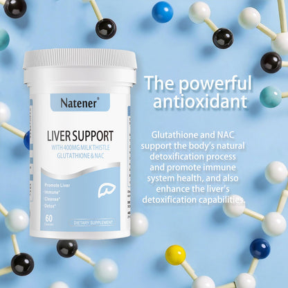 Natener Liver Support with 200mg Milk Thistle, 100mg Glutathione, 100mg NAC, 150mg Tumeric, Dandelion, Artichoke, Liver Cleanse Detox & Repair, Supports Energy*, Immunity & Liver Health*, 60 caps - dailyvitalstore