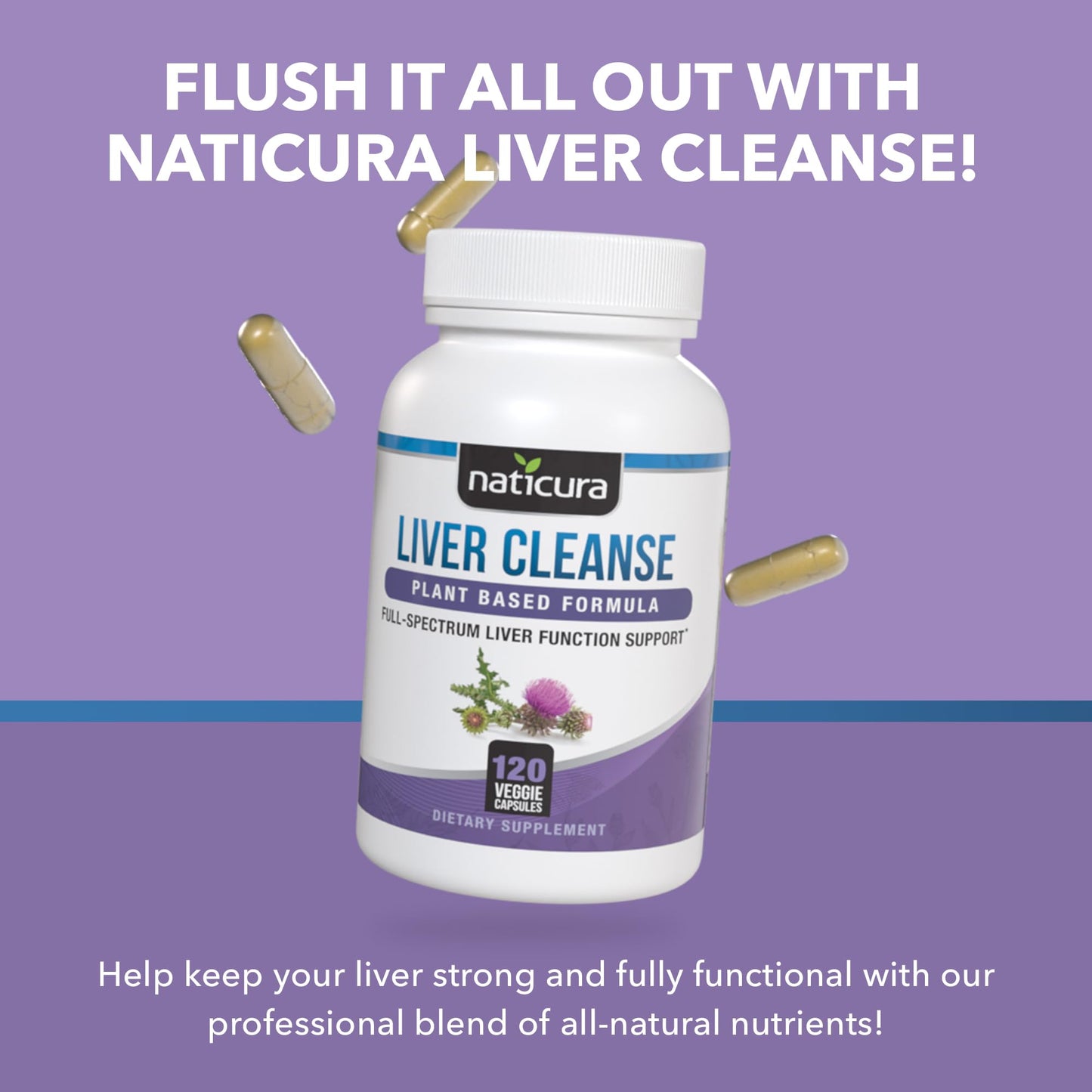 Naticura Liver Cleanse Plant-Based Formula - Vegan Full Spectrum Supplement with Milk Thistle, Vitamin C and Zinc for Liver Function and Immune Support - 120 Capsules - dailyvitalstore