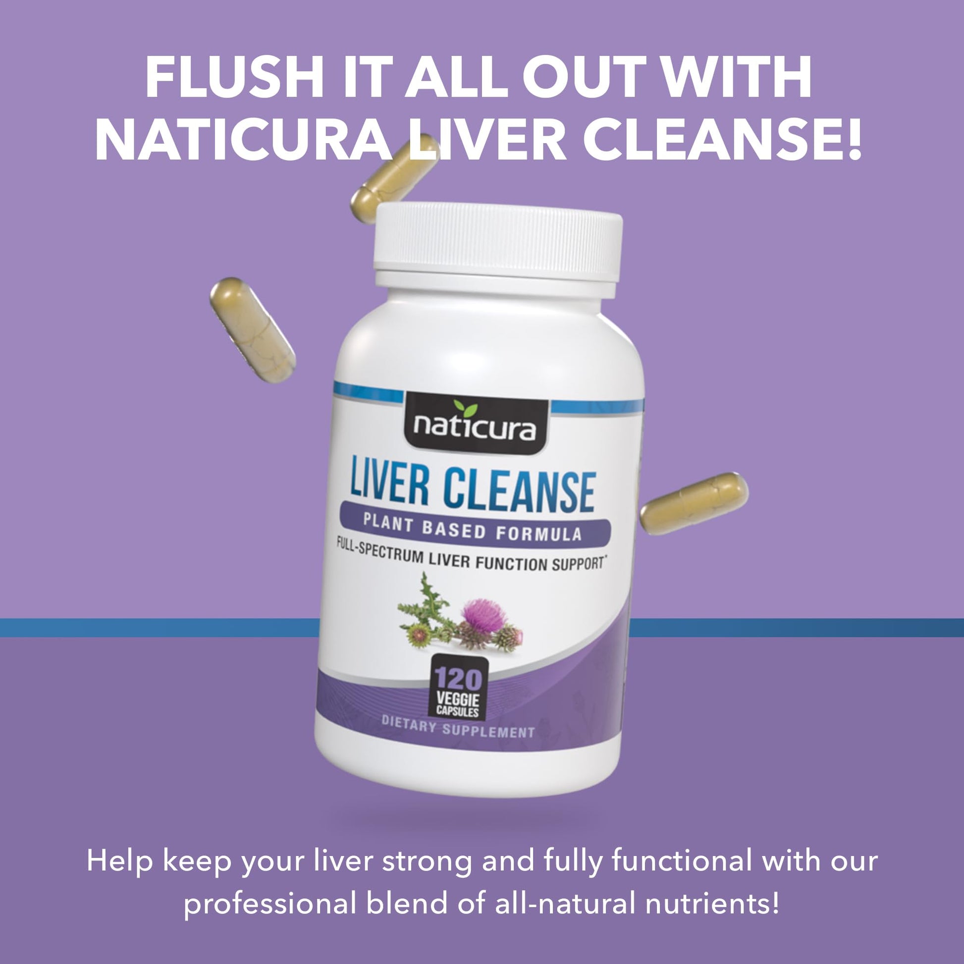 Naticura Liver Cleanse Plant-Based Formula - Vegan Full Spectrum Supplement with Milk Thistle, Vitamin C and Zinc for Liver Function and Immune Support - 120 Capsules - dailyvitalstore