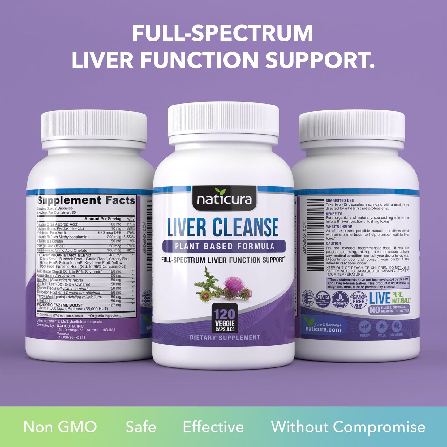 Naticura Liver Cleanse Plant-Based Formula - Vegan Full Spectrum Supplement with Milk Thistle, Vitamin C and Zinc for Liver Function and Immune Support - 120 Capsules - dailyvitalstore