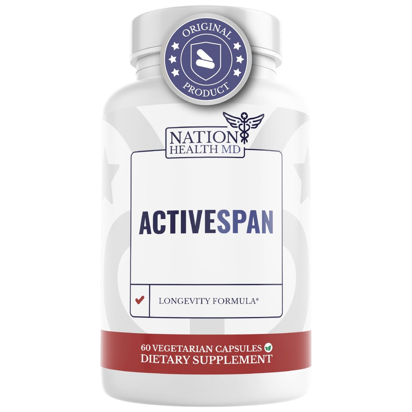 NATION HEALTH MD ActiveSpan - Longevity Supplement for Anti Aging - with Ashwagandha Extract, Astragalus, Cat's Claw, Ceylon Cinnamon, L-Lysine, L-Glutamine & More - 60 Capsules - dailyvitalstore