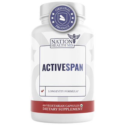 NATION HEALTH MD ActiveSpan - Longevity Supplement for Anti Aging - with Ashwagandha Extract, Astragalus, Cat's Claw, Ceylon Cinnamon, L-Lysine, L-Glutamine & More - 60 Capsules - dailyvitalstore
