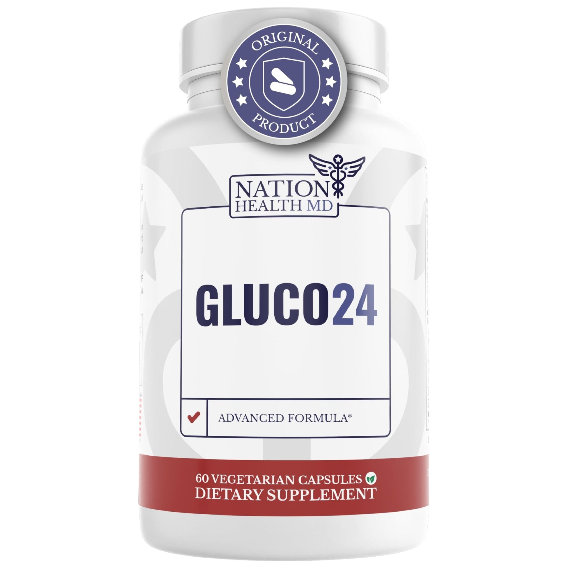 NATION HEALTH MD Gluco24 Advanced Formula - Dietary Supplement with Ceylon Cinnamon Bark Extract, Berberine HCI, Magnesium & Zinc - 60 Capsules - dailyvitalstore