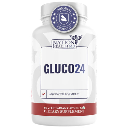 NATION HEALTH MD Gluco24 Advanced Formula - Dietary Supplement with Ceylon Cinnamon Bark Extract, Berberine HCI, Magnesium & Zinc - 60 Capsules - dailyvitalstore