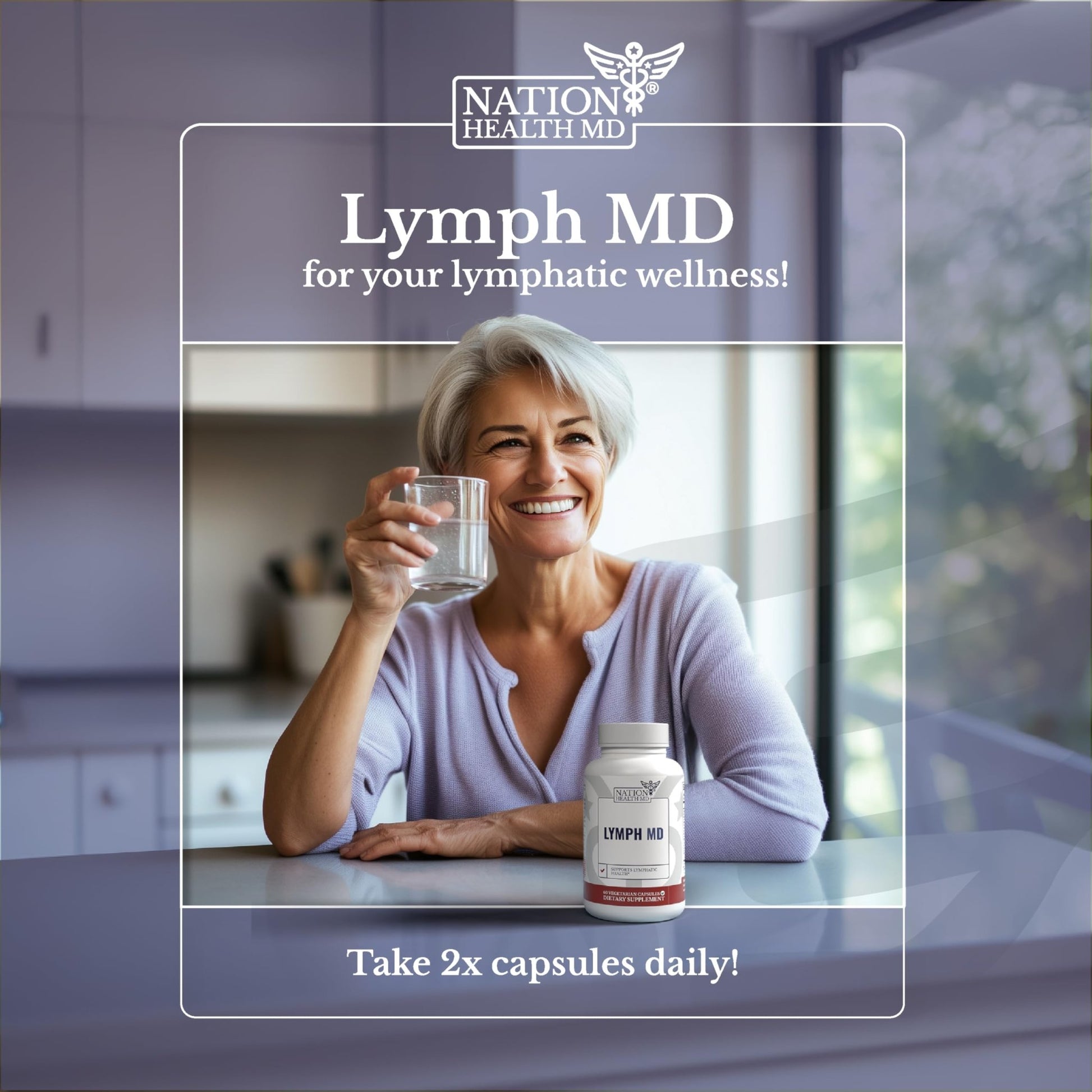 NATION HEALTH MD Lymph MD - Lymphatic Drainage Supplement - with Bromelain, Echinacea, Burdock Root, Dandelion, Rutin, Kelp & More - Lymph System Support for Women & Men - 60 Capsules - dailyvitalstore