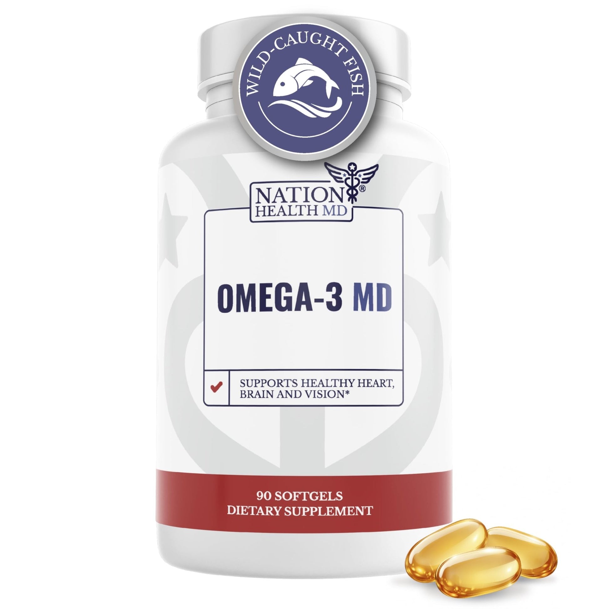 NATION HEALTH MD Omega-3 MD Fish Oil - Omega 3 Supplement for Women & Men - Wild-Caught & Burpless Fish Oil 3600 mg - with Omega3 Fatty Acid EPA 1300 mg + DHA 860 mg - 90 Softgels - dailyvitalstore