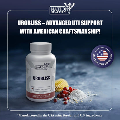 NATION HEALTH MD UroBliss Formula for Urinary Tract Support - D Mannose 1000mg Capsules with Cranberry Extract for Feminine Care and UTI-Health, 60 Capsules - dailyvitalstore