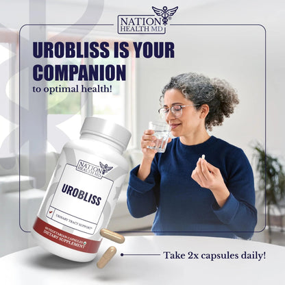 NATION HEALTH MD UroBliss Formula for Urinary Tract Support - D Mannose 1000mg Capsules with Cranberry Extract for Feminine Care and UTI-Health, 60 Capsules - dailyvitalstore