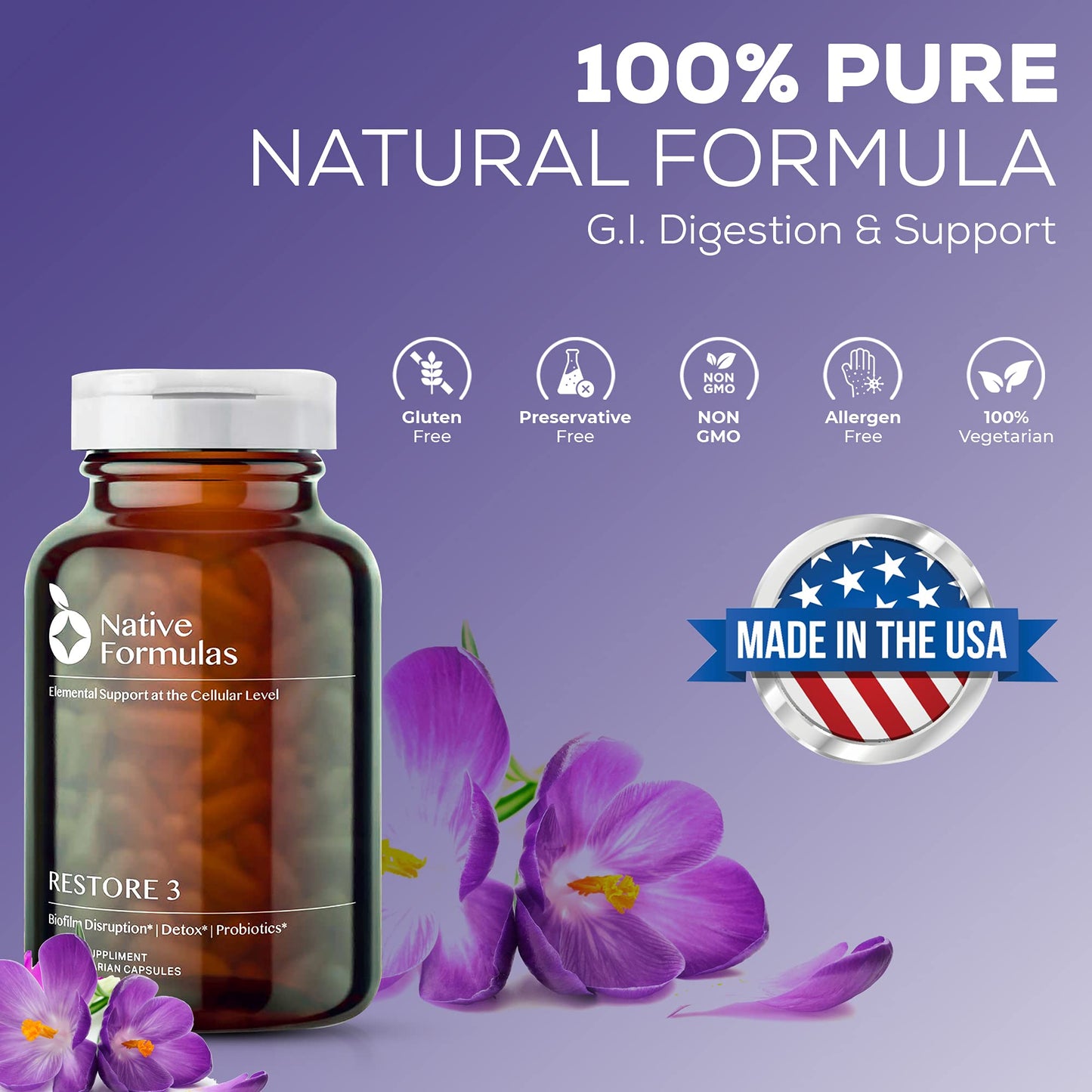 Native Formulas Restore 3 Proteolytic Enzyme & Spore Probiotic Blend Supplement - 60 Capsules - Advanced Biofilm Disruption Aid - dailyvitalstore