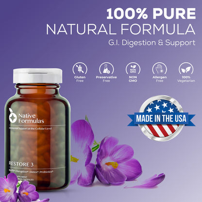 Native Formulas Restore 3 Proteolytic Enzyme & Spore Probiotic Blend Supplement - 60 Capsules - Advanced Biofilm Disruption Aid - dailyvitalstore