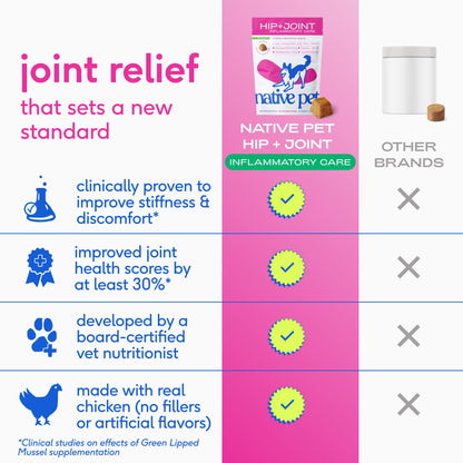 Native Pet Inflammatory Care - Pain Relief for Dogs - Green-Lipped Mussel, Turmeric & Collagen for Dogs - Hip and Joint Supplement Supports Healthy Inflammatory Response & Joint Comfort - 60 Chews - dailyvitalstore
