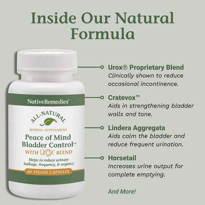 Native Remedies Bladder Control Supplements - Peace of Mind with Urox - Bladder Support for Women & Men, for Overactive Bladders Health - Reduce Nighttime Urination - Non-GMO Vegan Capsules (60 Count) - dailyvitalstore
