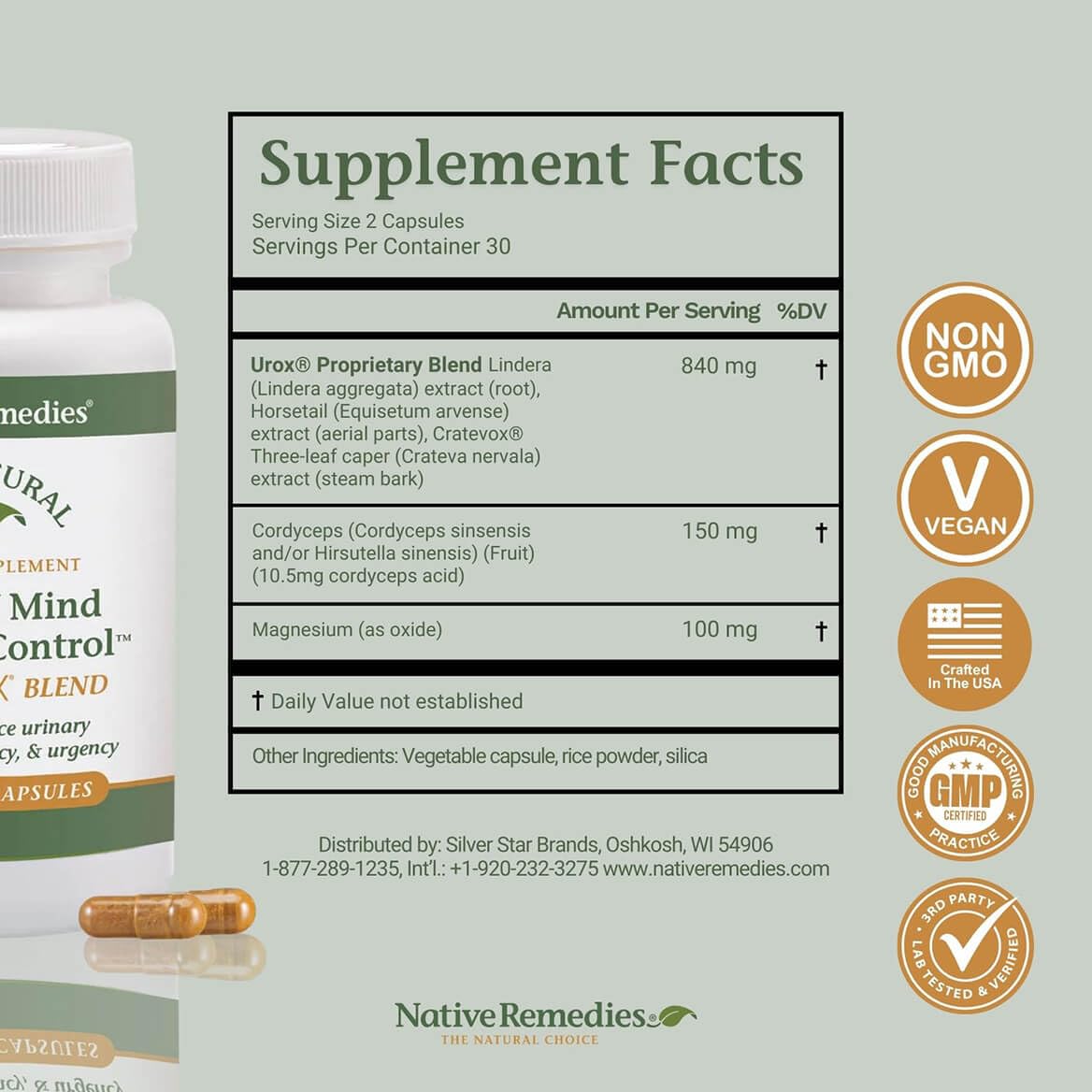Native Remedies Bladder Control Supplements - Peace of Mind with Urox - Bladder Support for Women & Men, for Overactive Bladders Health - Reduce Nighttime Urination - Non-GMO Vegan Capsules (60 Count) - dailyvitalstore