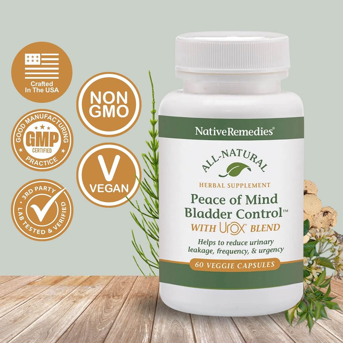Native Remedies Bladder Control Supplements - Peace of Mind with Urox - Bladder Support for Women & Men, for Overactive Bladders Health - Reduce Nighttime Urination - Non-GMO Vegan Capsules (60 Count) - dailyvitalstore