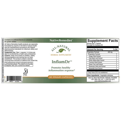 Native Remedies Inflam Dr. - All Natural Herbal Supplement Promotes Healthy Inflammation Response - Helps Fight Oxidative Stress to Cells - 60 Veggie Caps - dailyvitalstore