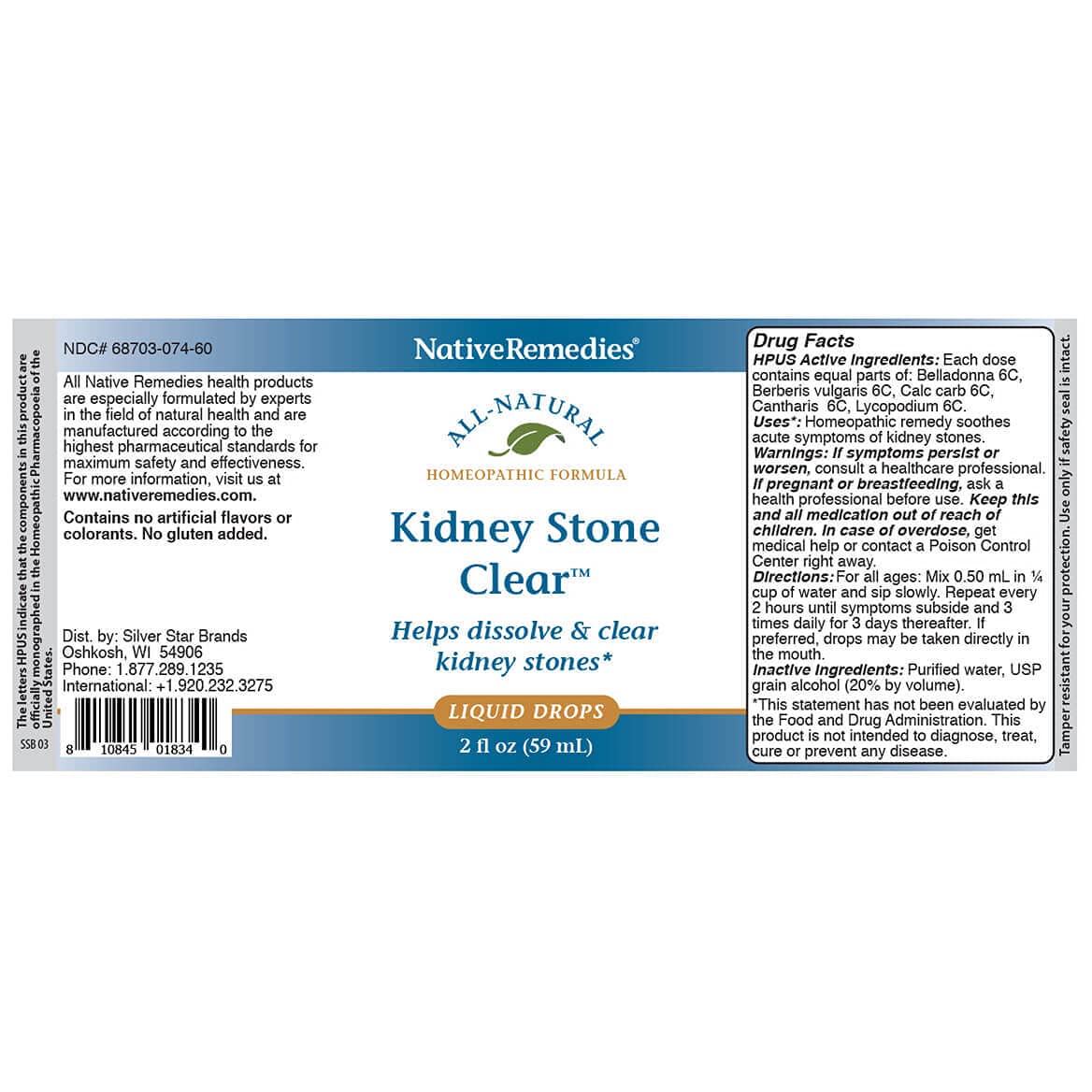 Native Remedies Kidney Stone Clear - Natural Homeopathic Formula Temporarily Helps Dissolve and Clear Kidney Stones - Relieves Pain, Nausea and Vomiting - 59 mL - dailyvitalstore